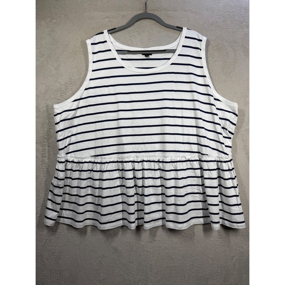 Torrid Peplum Tank Top Women 5 White Navy Striped Sleeveless Ruffle Hem Tank